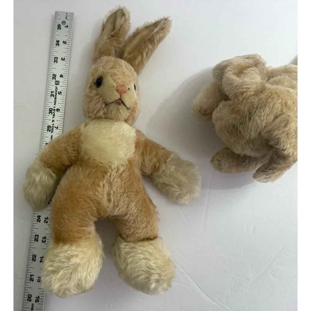 Vtg Bunny Rabbit Steiff Originals Floppy Hansi Ear Button Mohair Twist LOT Of 2